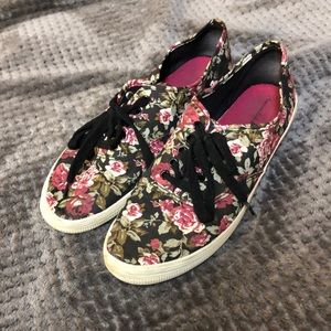 Dark Pink Floral Canvas Sneakers